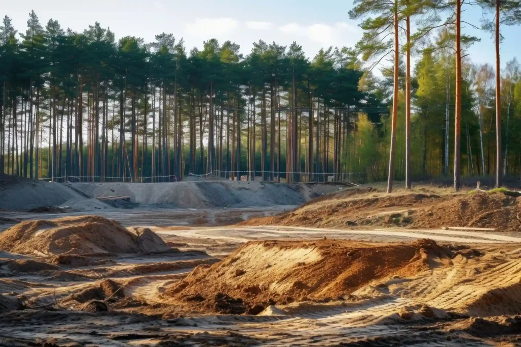 Cleared building site surrounded by pine trees in the Granite Bay, CA service area